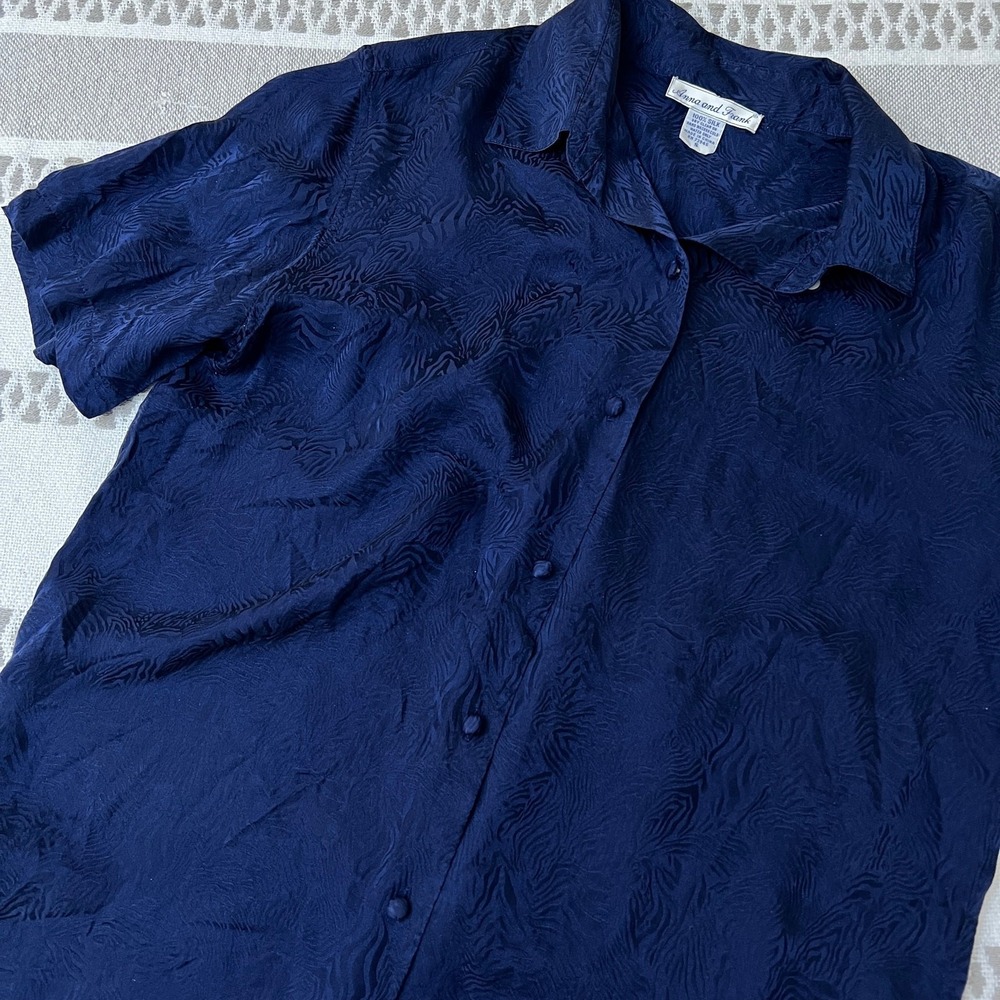 Vtg Anna Frank Button Up Blouse Minimalist Gothic 100% Silk Navy Zebra Women's S - Picture 8 of 9